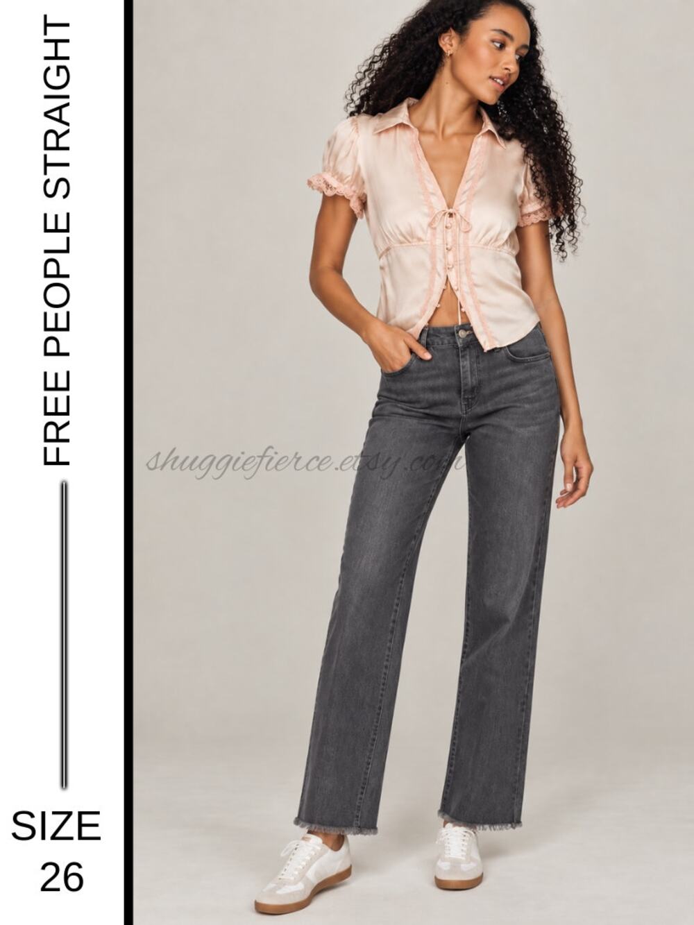 ✨ MSRP: $98 | Free People Charcoal Straight Leg Raw Hem Jeans Size 26 ✨